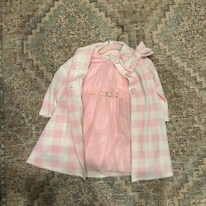 Pink Checkered Kids Coat and Dress Set